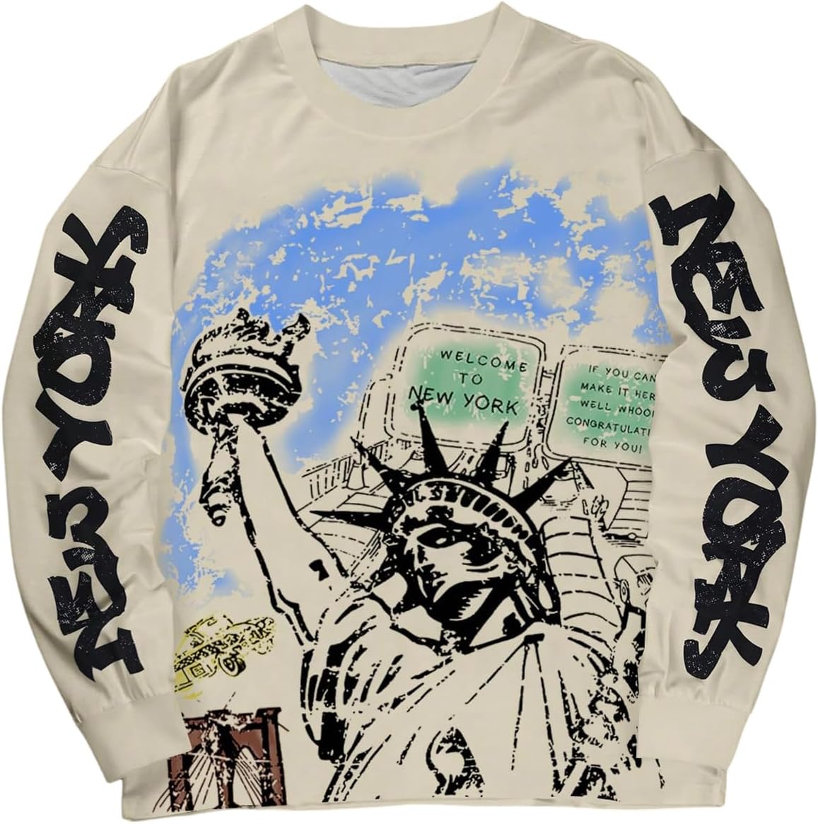 SHENHE Men's Y2K Graphic Sweatshirts Long Sleeve Crew Neck Tee Shirts Street Wear Tees Top