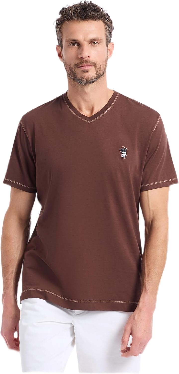 Robert Graham Men's Damien Short-Sleeve, V-Neck Top with Colorful Seams, Comfortable Fit & Richly Detailed for Wear