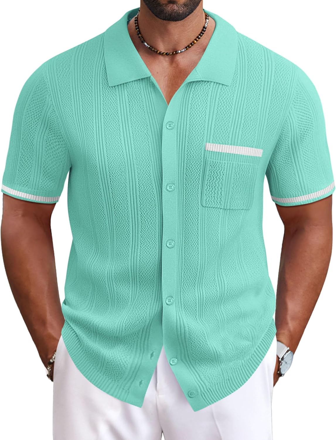 COOFANDY Men's Knit Button Down Shirt