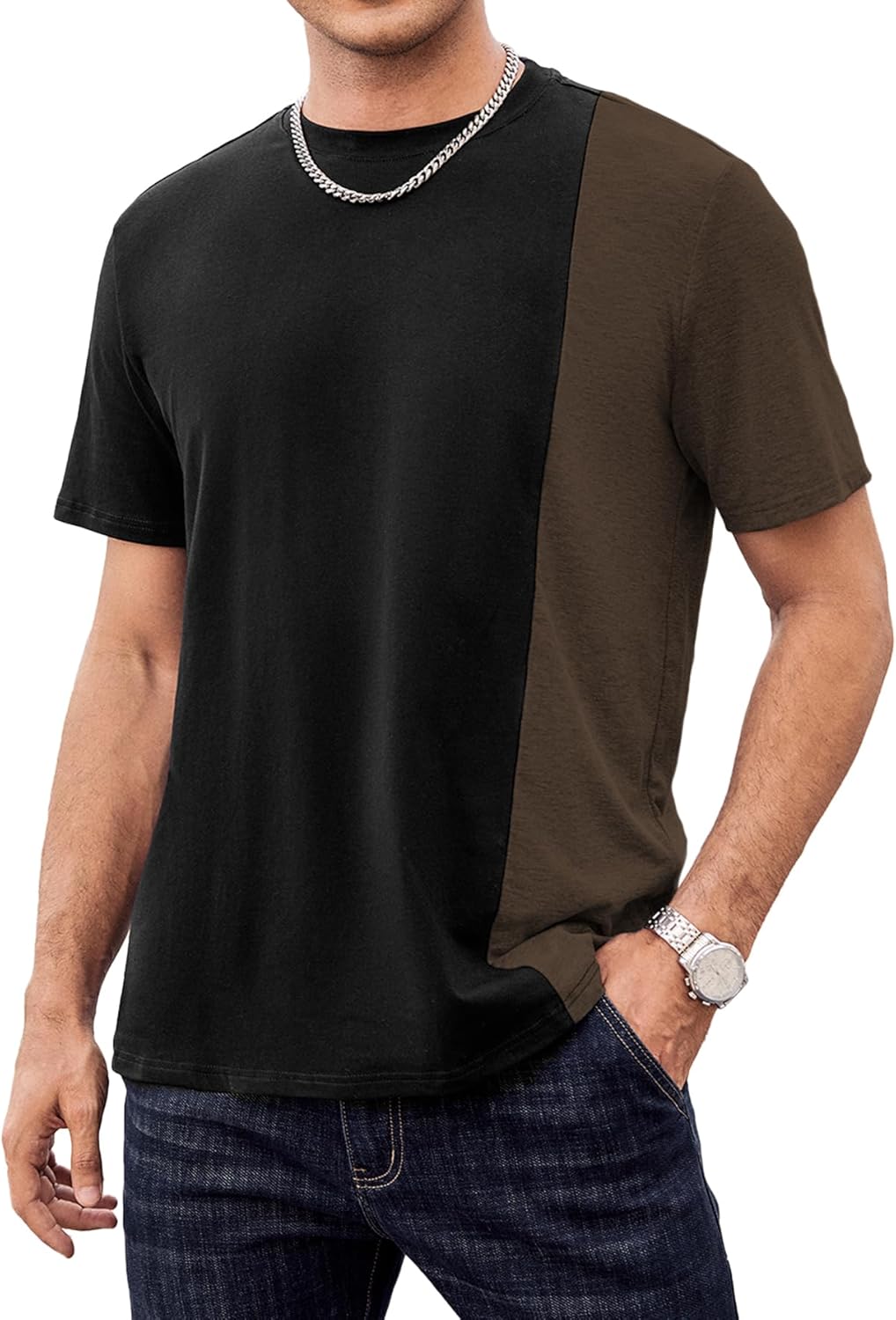 Hardaddy Men's Casual T-Shirts Crewneck Contrast Color Shirts Short Sleeve