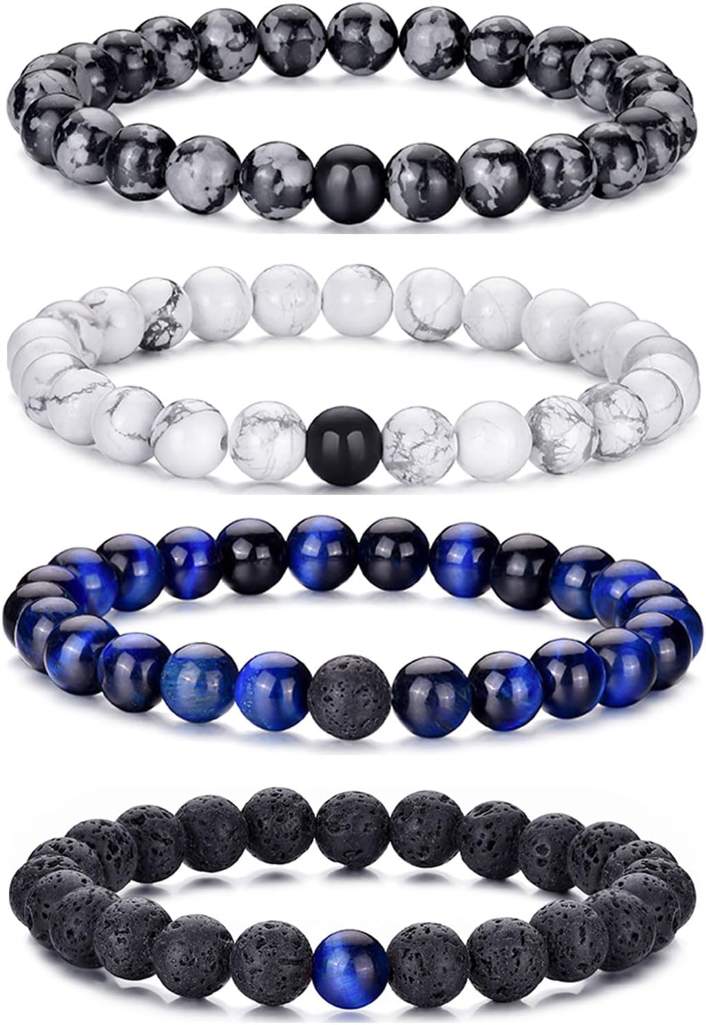 RANKEEF Tiger Eye Bracelet For Men 8MM Natural Stone Stretch Adjustable Black Crystal Beaded Bracelet for Men Women Gifts