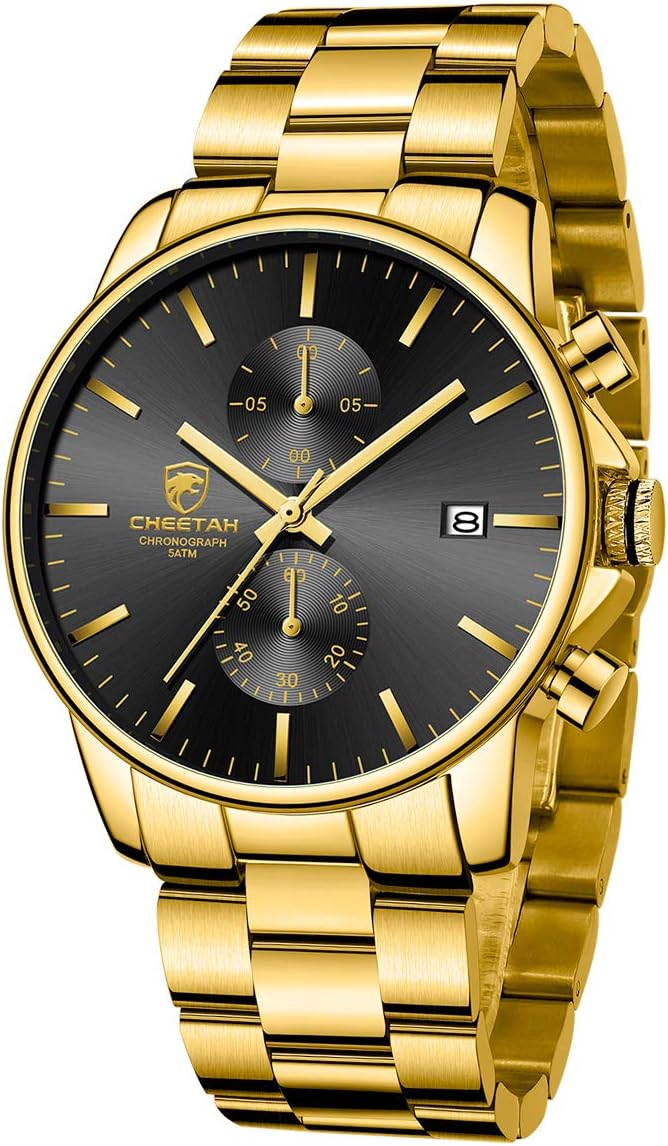 GOLDEN HOUR Fashion Business Mens Watches with Stainless Steel Waterproof Chronograph Quartz Watch for Men, Auto Date