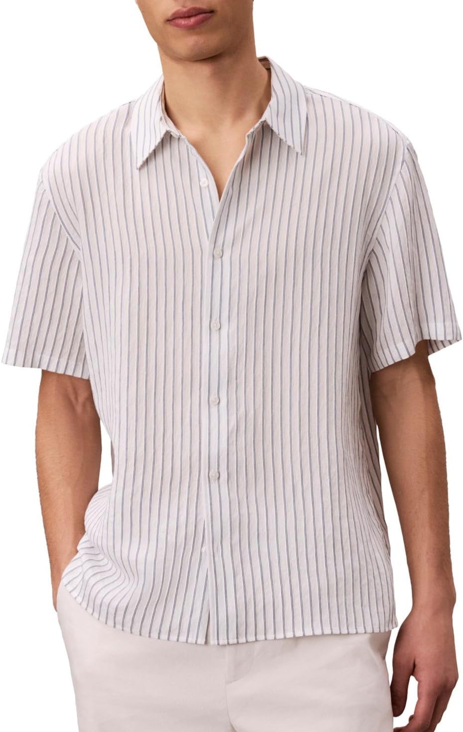 Calvin Klein Men's Short Sleeve Stripe Nylon Easy Shirt