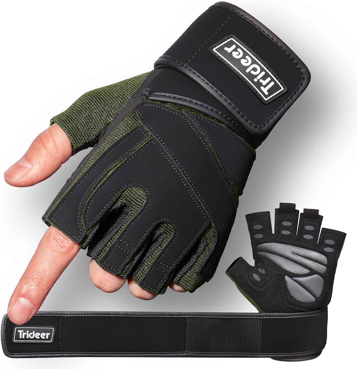 Trideer Workout Gloves for Men, Weight Lifting Gloves with Wrist Wrap Support, Full Palm Protection & Extra Grips for Weightlifting, Exercise, Cross Training, Fitness, Pull-up
