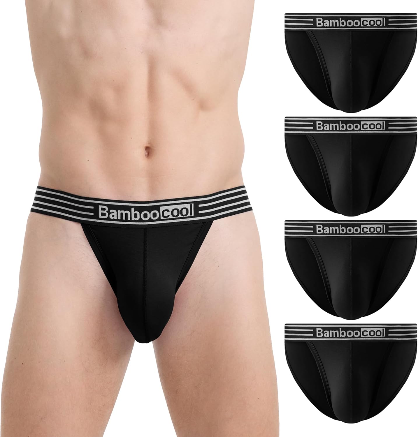 BAMBOO COOL Men's Bikini Underwear Contour Pouch Breathable Soft Mens String Bikini Briefs Tagless Mens Sexy Underwear 4 Pack