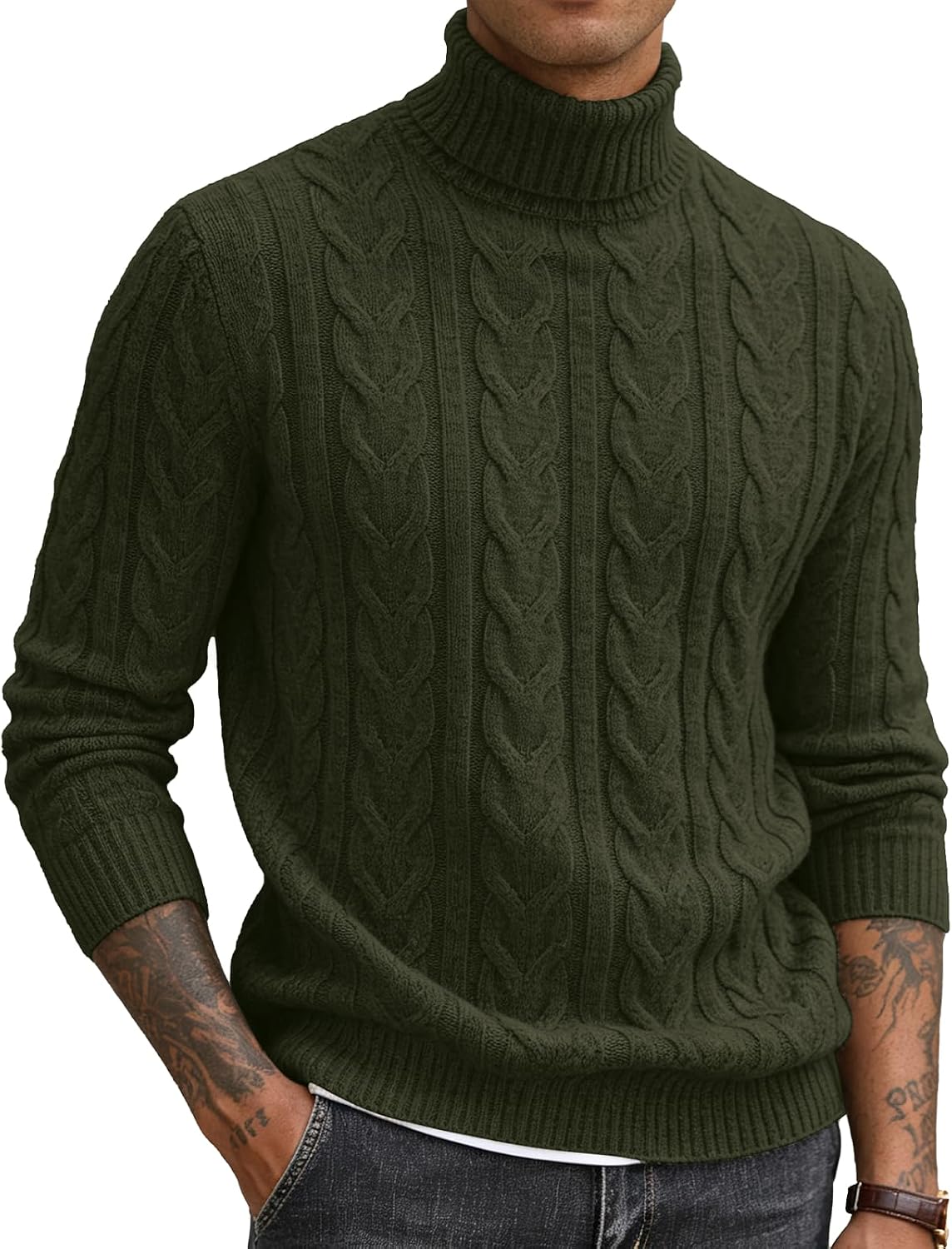 Gracyoga Mens Turtleneck Sweater Cable Knit Casual Twist Textured Pullover