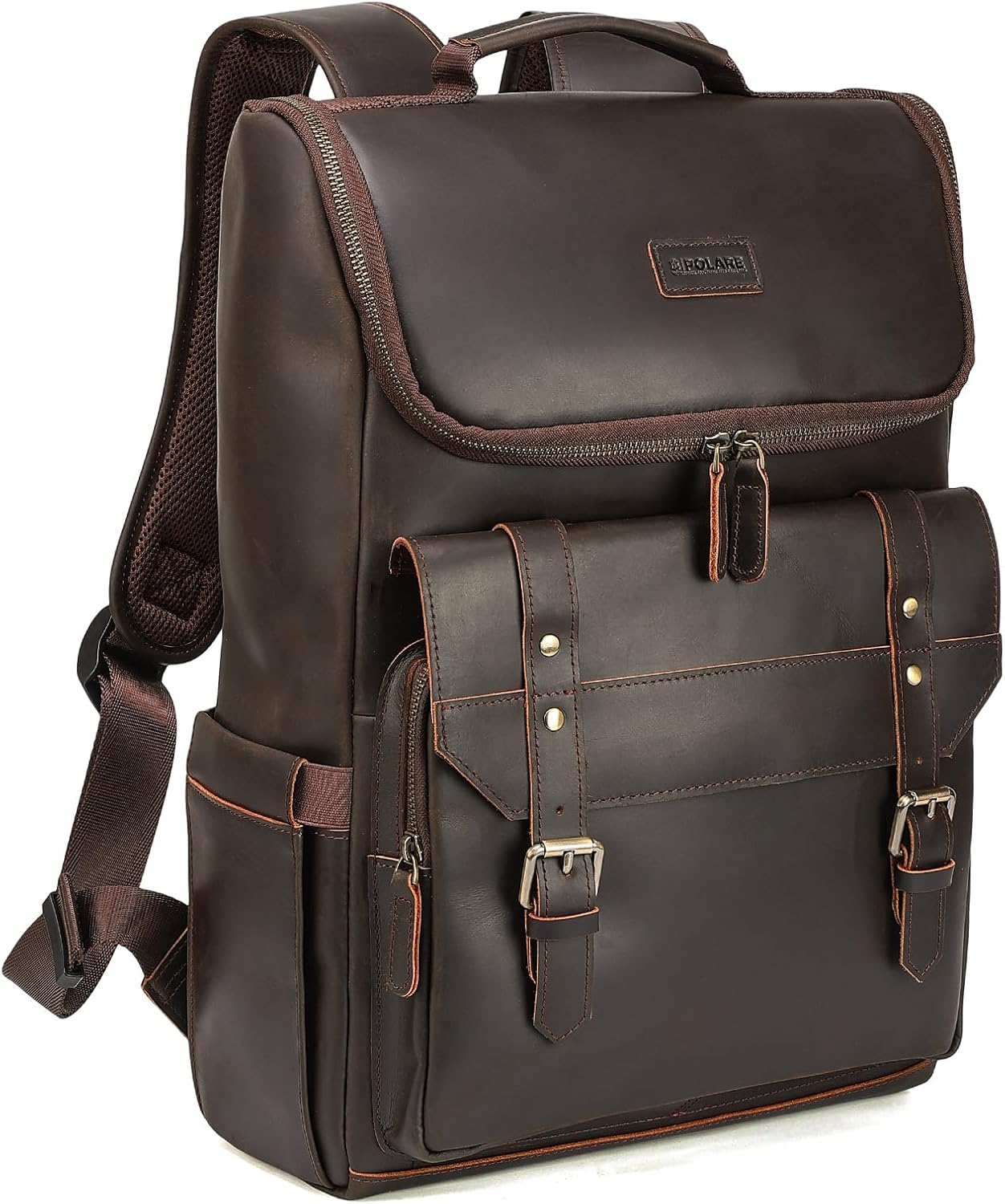 Polare Full Grain Leather Laptop Backpack Day Pack Business Overnight Travel Bag Rucksack For Men