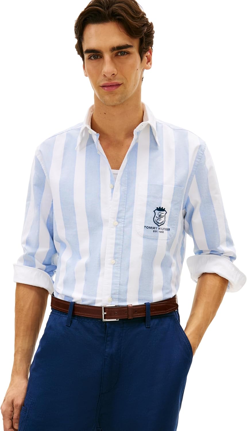 Tommy Hilfiger Men's Long Sleeve Casual Cotton Button Down Shirts in Classic Fit, Men's Button Down Shirts