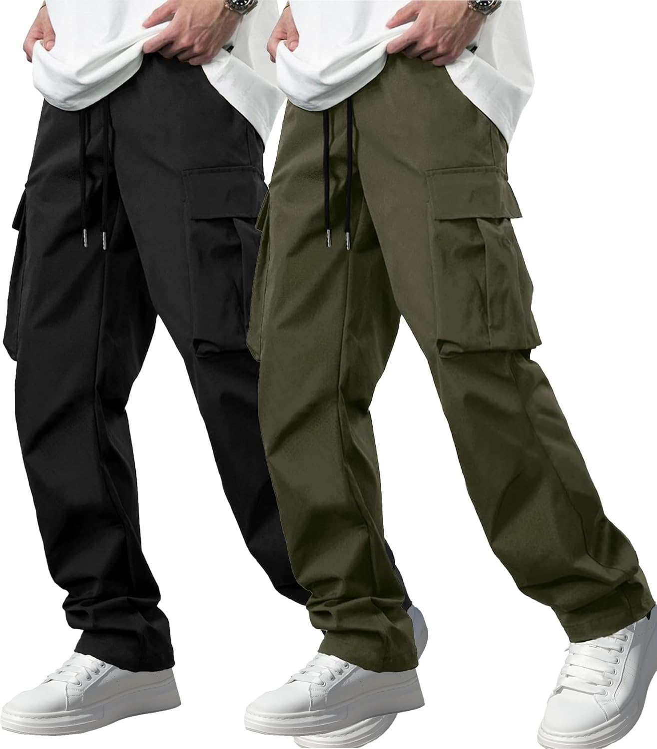 Comdecevis Men's Casual Cargo Pants Workout Joggers Stretch Sweatpants Hiking Drawstring Tactical Pants with Multi Pockets