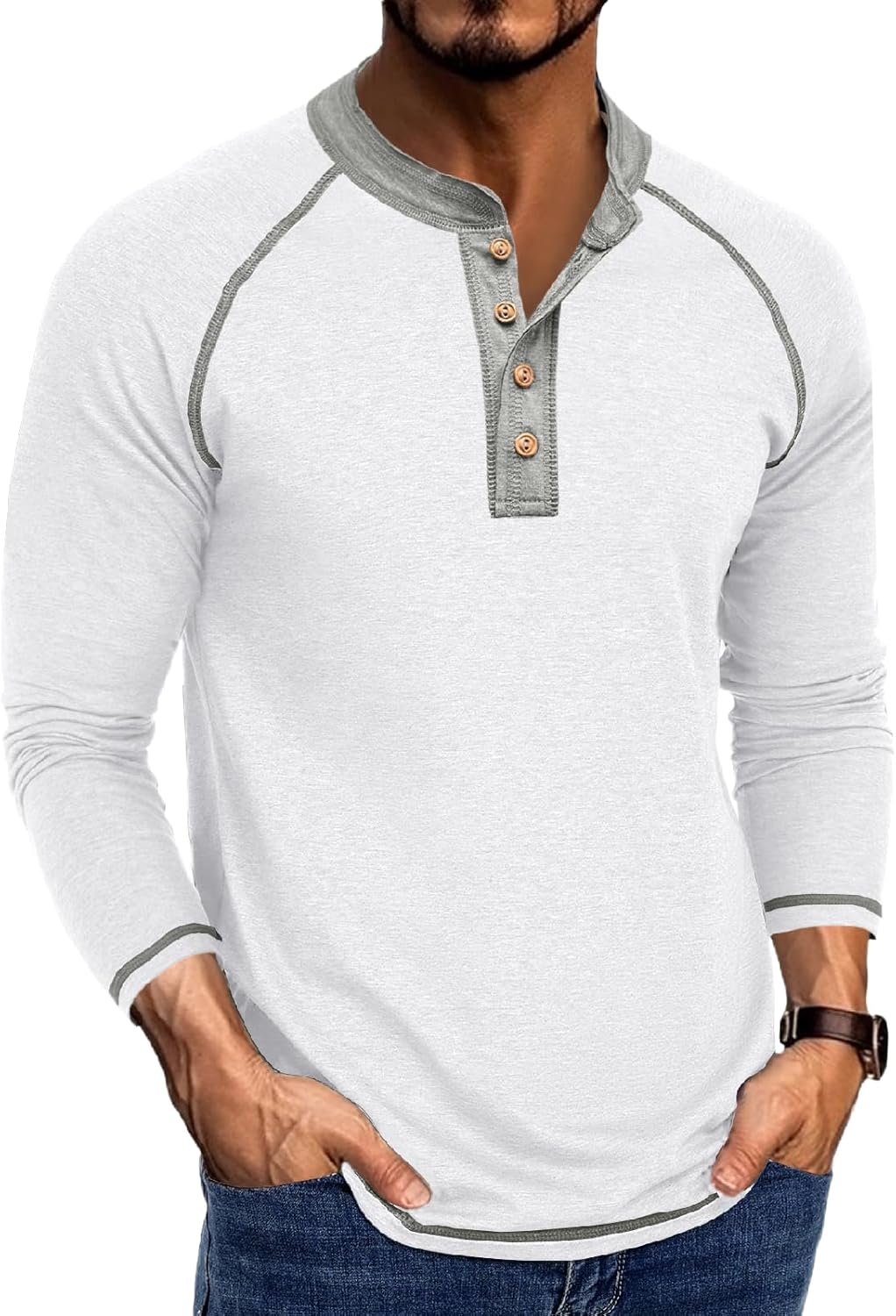 Mens Henley Shirts Long Sleeve Casual Classic Button T-Shirt Lightweight Stylish Pullover Tees Top