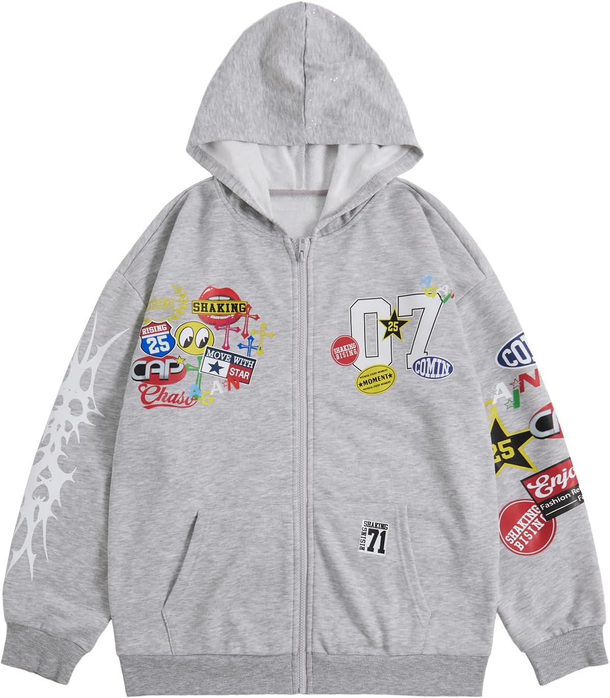 SOLY HUX Men's Graphic Oversized Hoodies Y2k Zip Up Long Sleeve Hooded Sweatshirt Jacket Streetwear