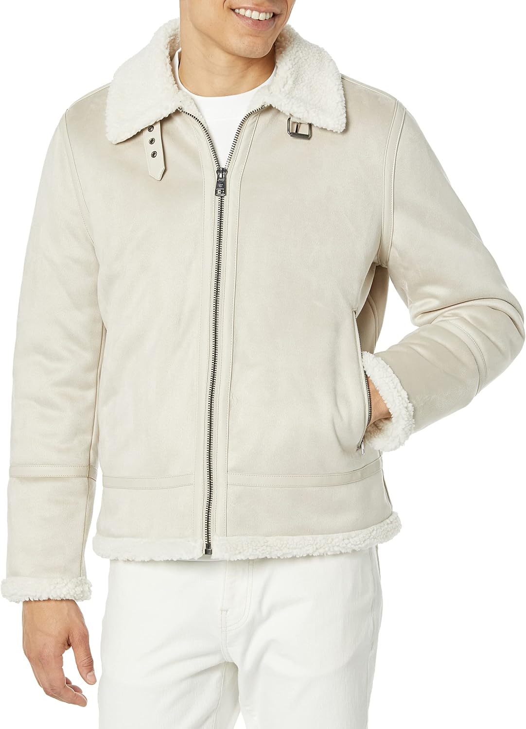 Calvin Klein Men's Faux Leather Jacket Men - Bomber Jacket With Shearling Lining