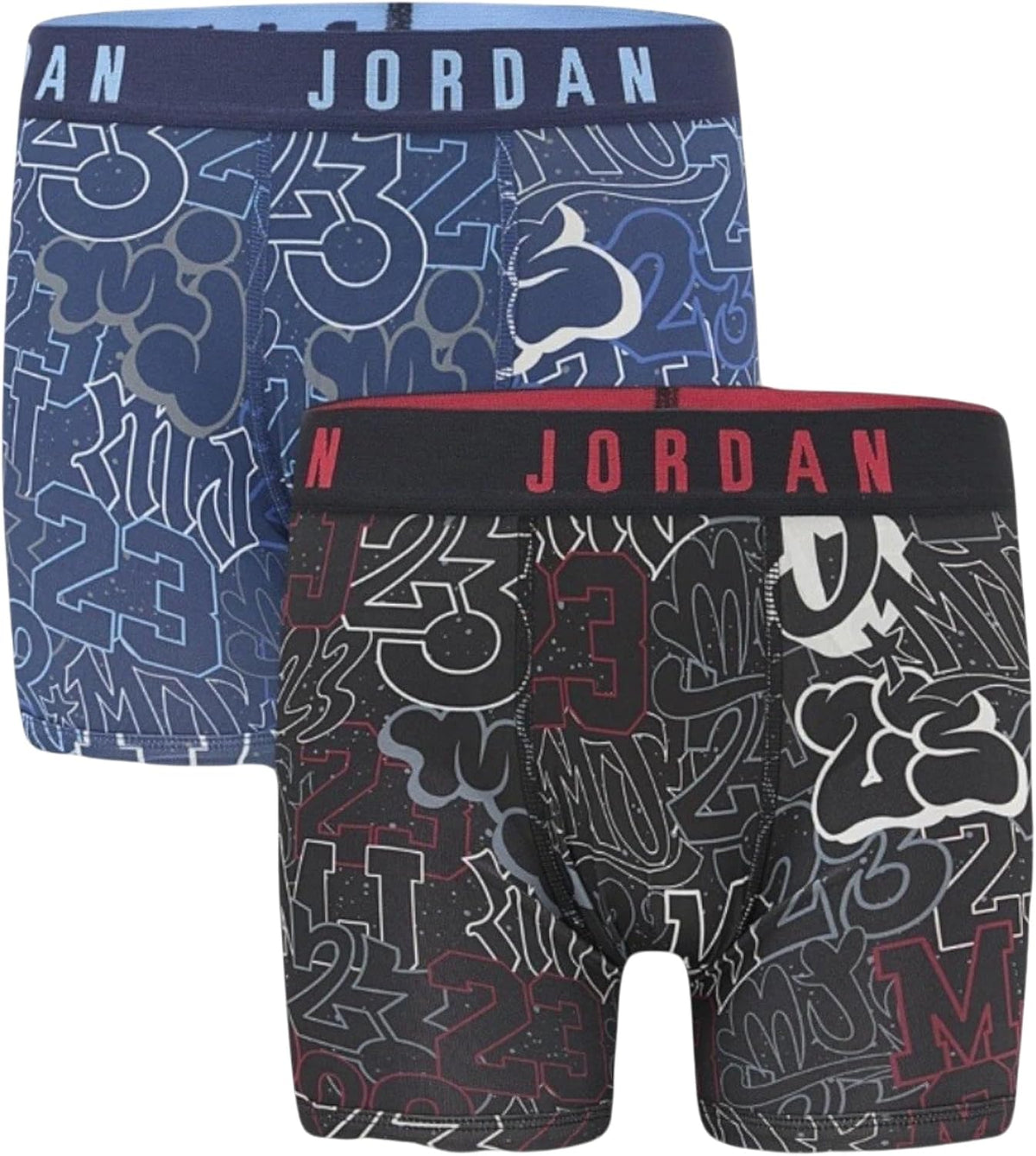 Nike Jordan Fligt Micro Boxer Briefs, 2-Pack, DRI-FIT, Midnight Navy Blue/Black/Red, All-Over-Print, JM0787-U90, Underwear (US, Alpha, Large, Regular, Regular)