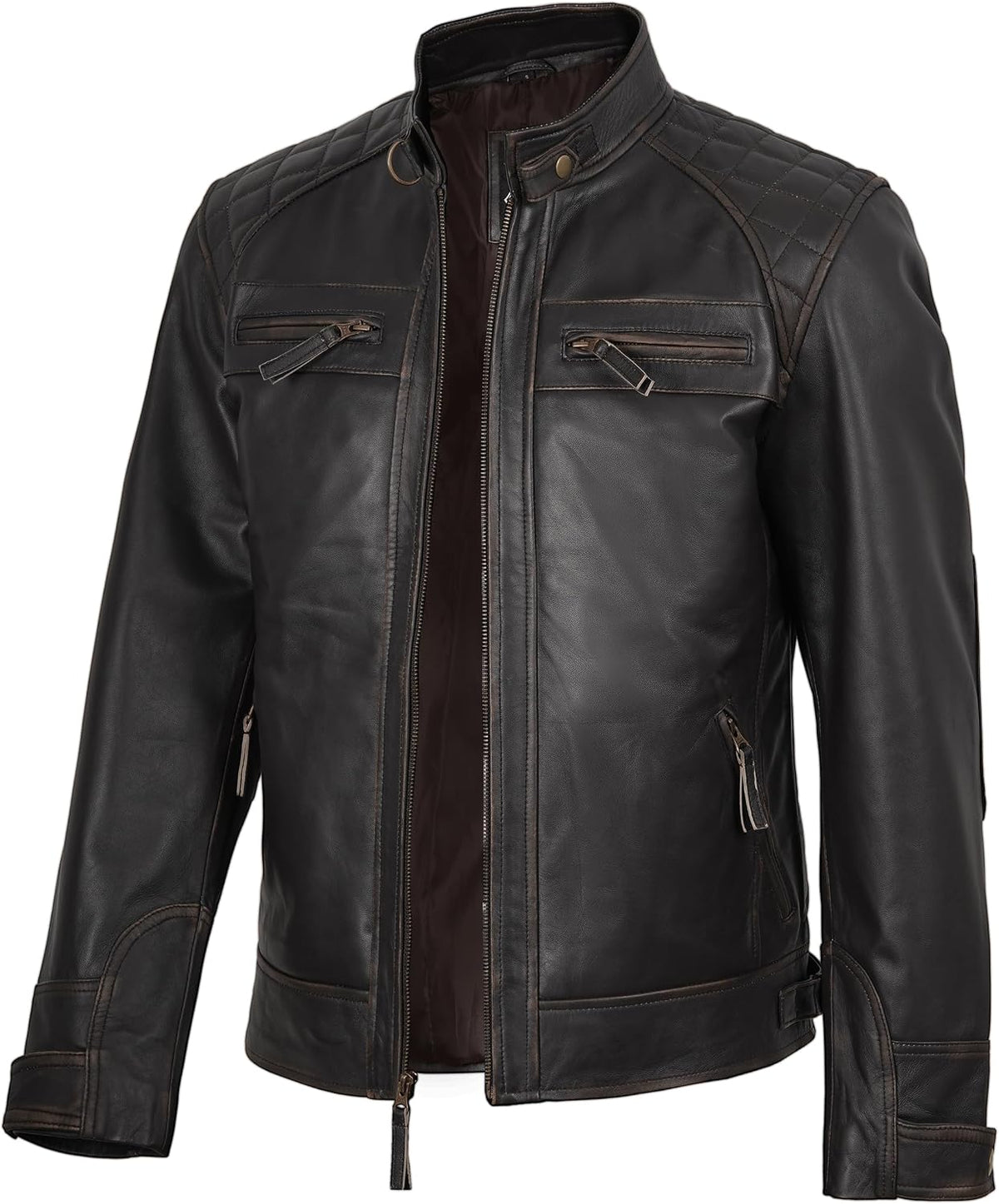 Decrum Men Leather Jacket - Casual Stylish Real Lambskin Leather Jackets for Mens