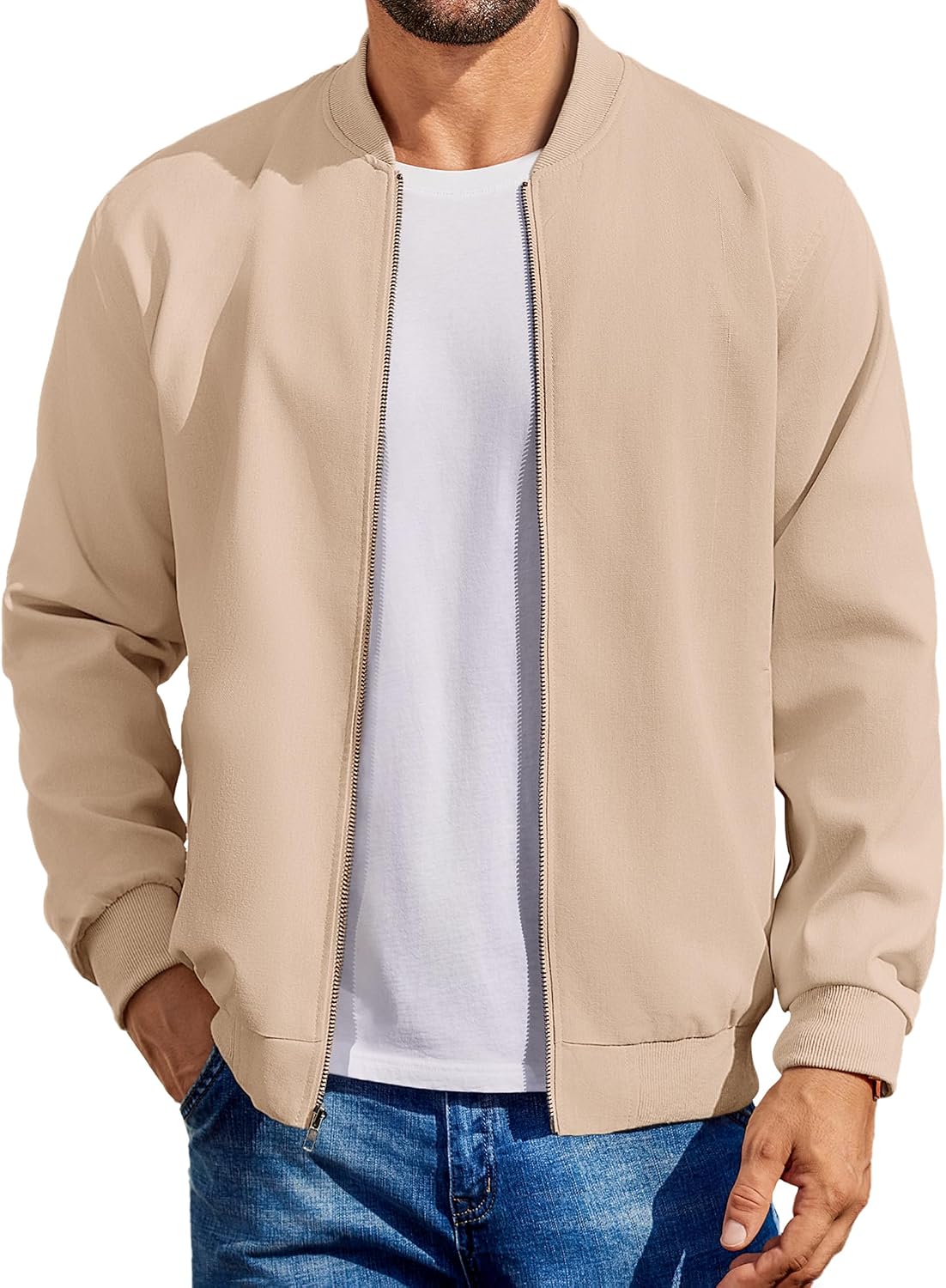 COOFANDY Mens Light Cotton Bomber Jacket Flight Casual Softshell Varisty