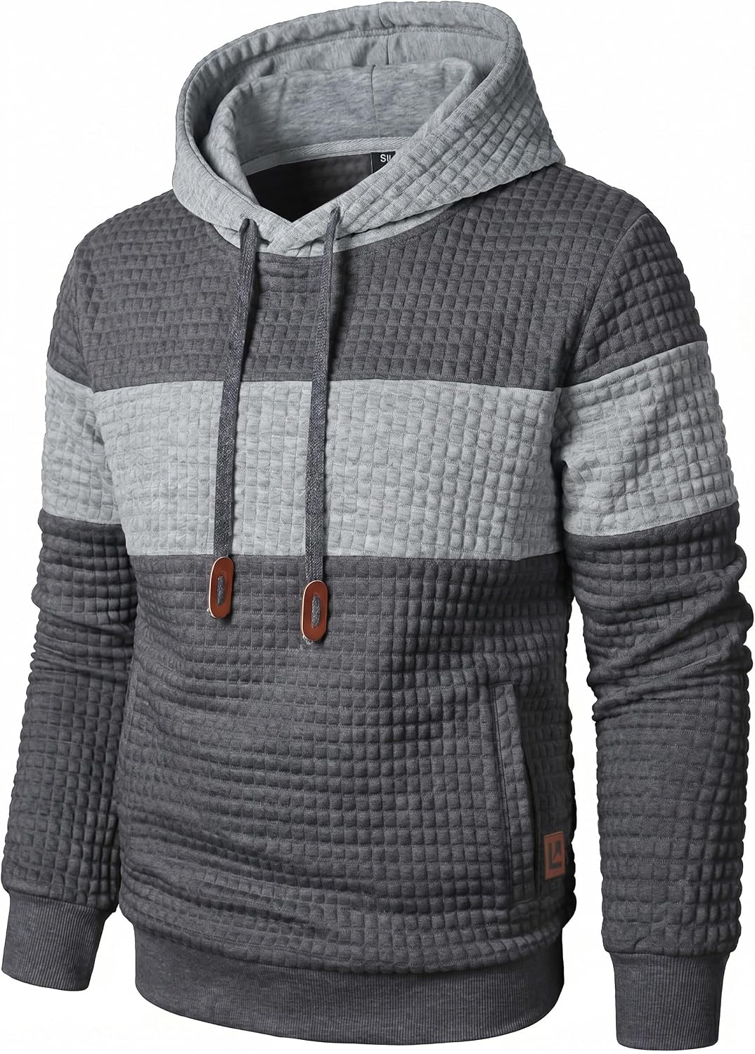 Qichic Men’s Sweatshirts Long Sleeve Pullover Patchwork Plaid Jacquard Hoodie Casual Drawstring Hoody Top