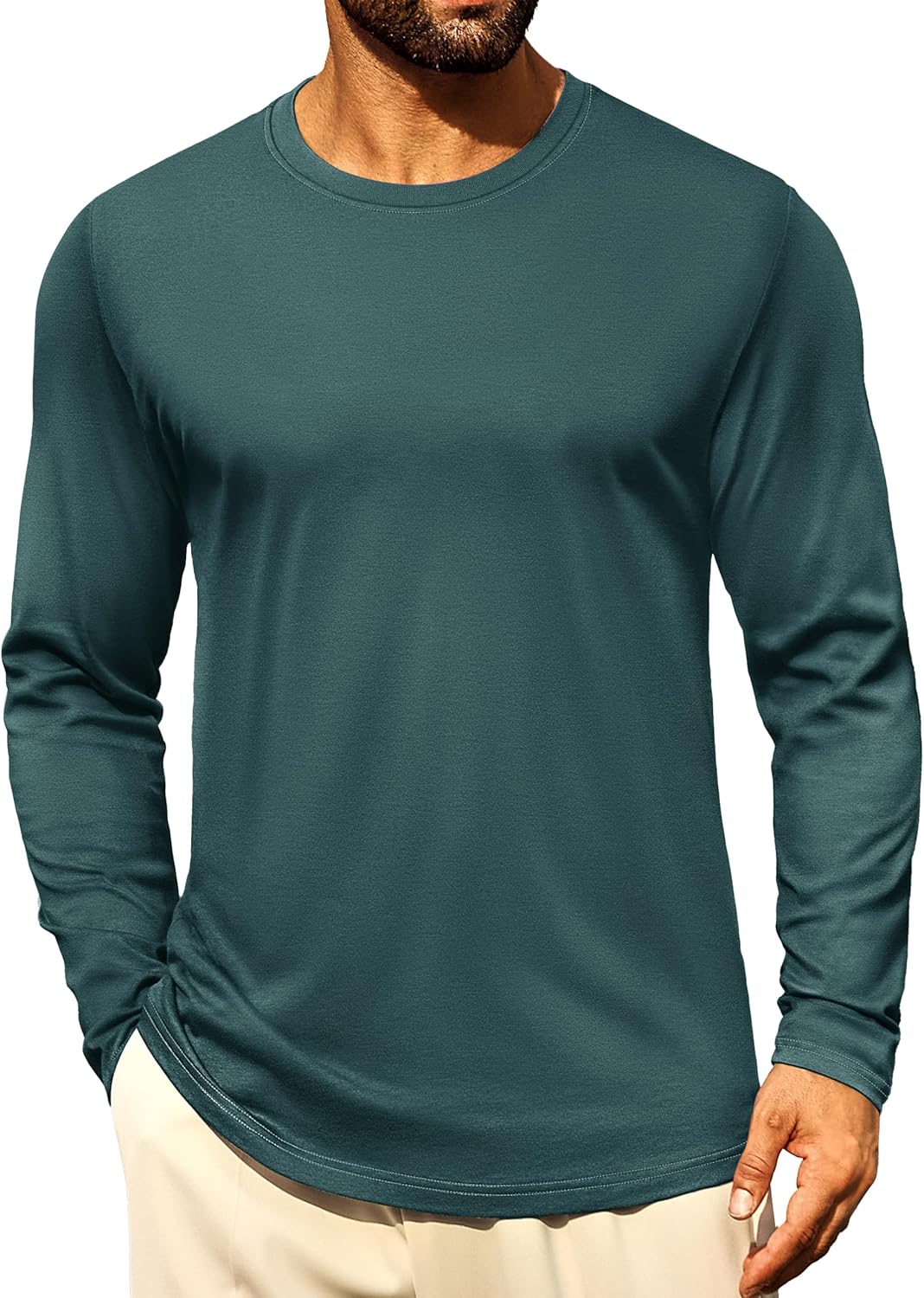 Cotrasen Mens Long Sleeve Shirts Moisture Wicking Crew Neck T-Shirts Classic Basic Casual Plain Soft Tee Shirts