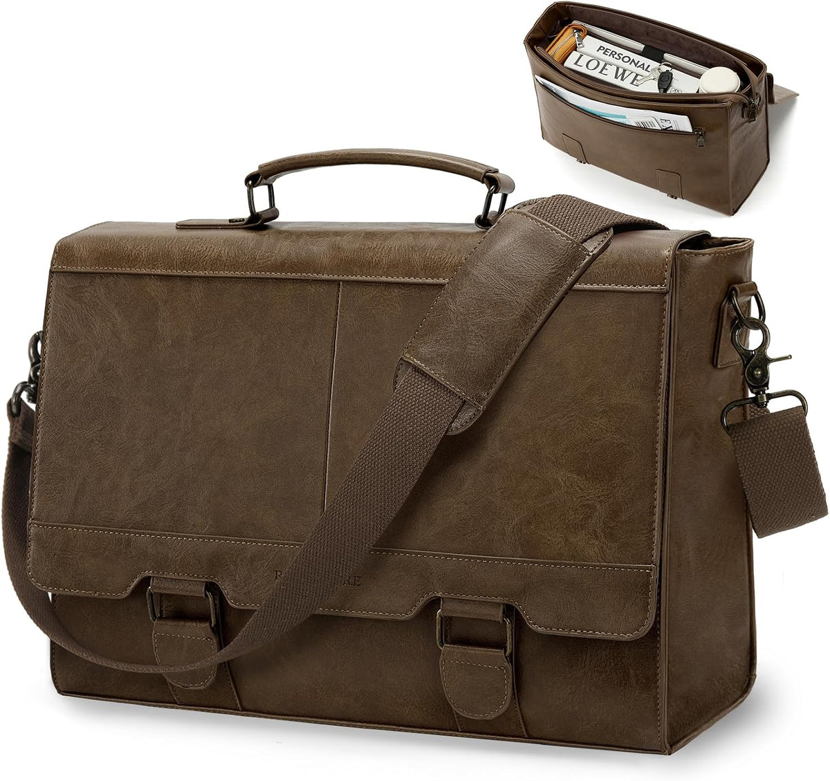 RAINSMORE Messenger Bag for Men 15.6 Inch Vintage PU Leather Laptop Bag