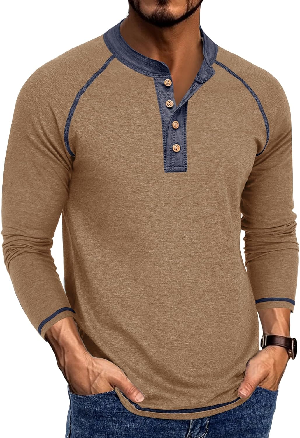 Uposiut Mens T-Shirts Henley Shirts Long Sleeve Casual Cotton Mens Shirts Tee Shirts