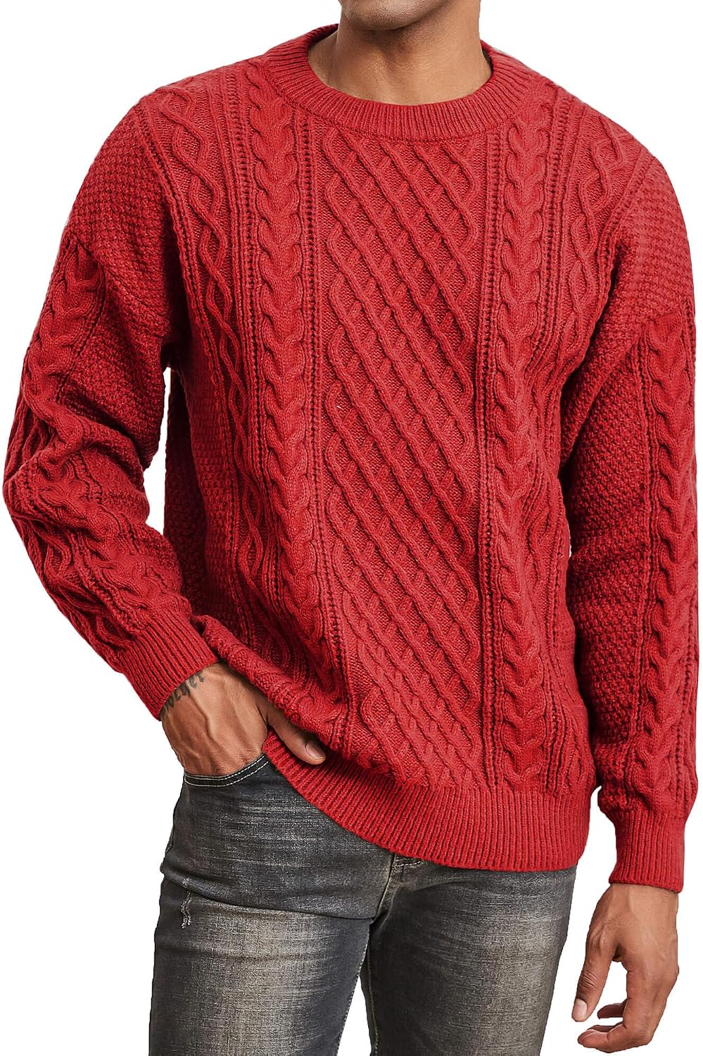 Men's Sweater Crewneck Cable Knit Sweaters Pullover Casual
