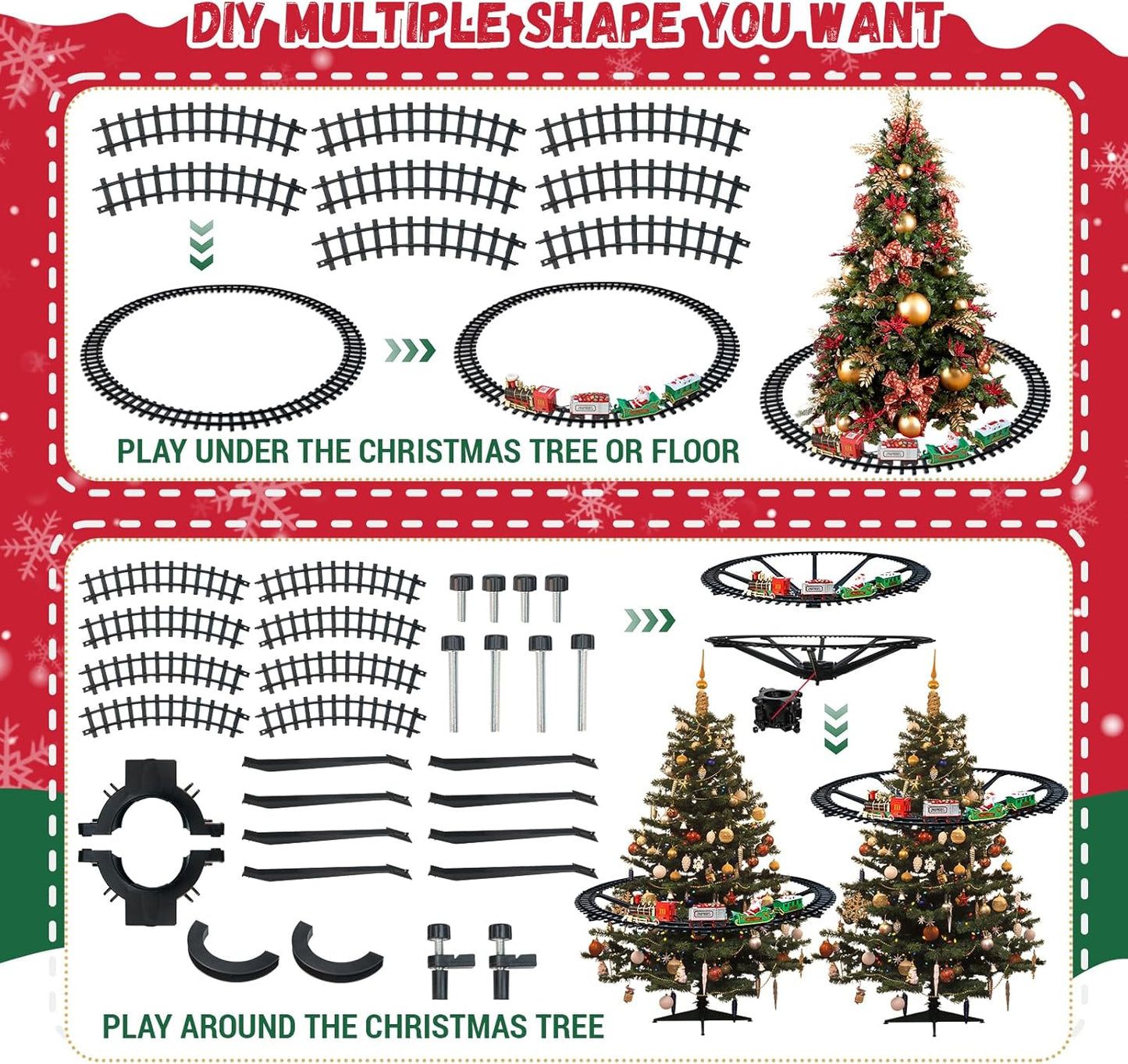 Christmas Train Set - Hanging Train Toys Around Under The Christmas Tree w/Smoke, Whistle (Turn on/Off) & Lights, Toys Decoration for 3 4 5 6 7 8+ Boys Girls