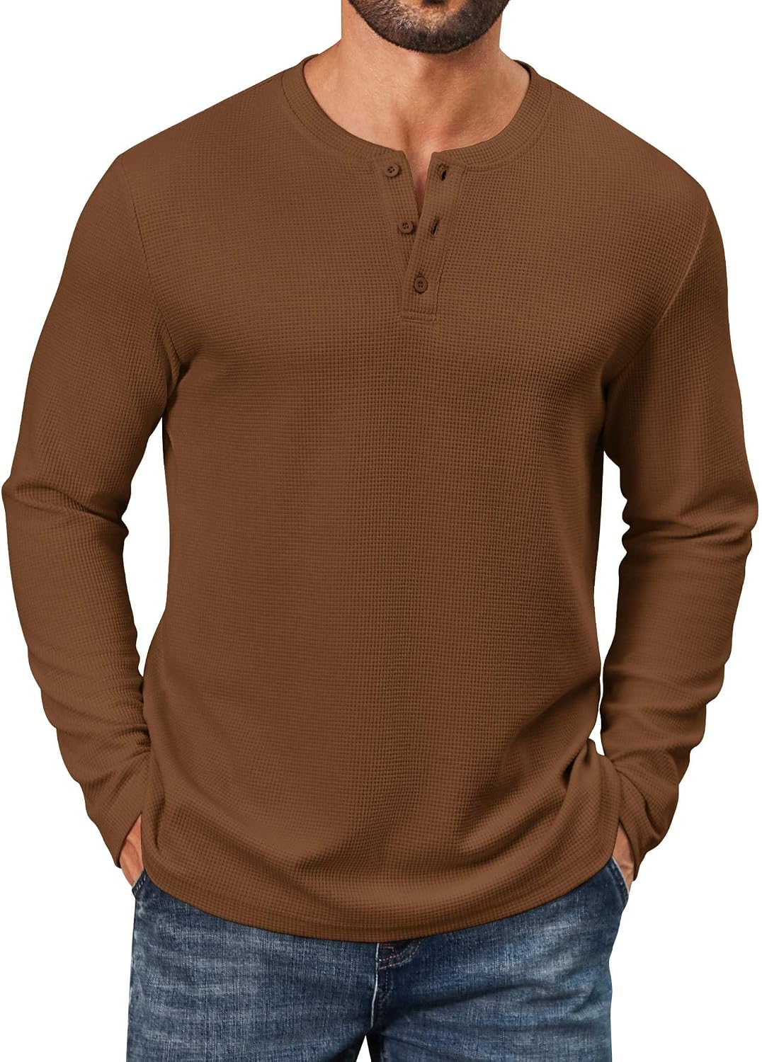 COOFANDY Men's Waffle Henley Shirts Long Sleeve Pullover Shirt Casual Knit T-Shirt Lightweight Basic Tees