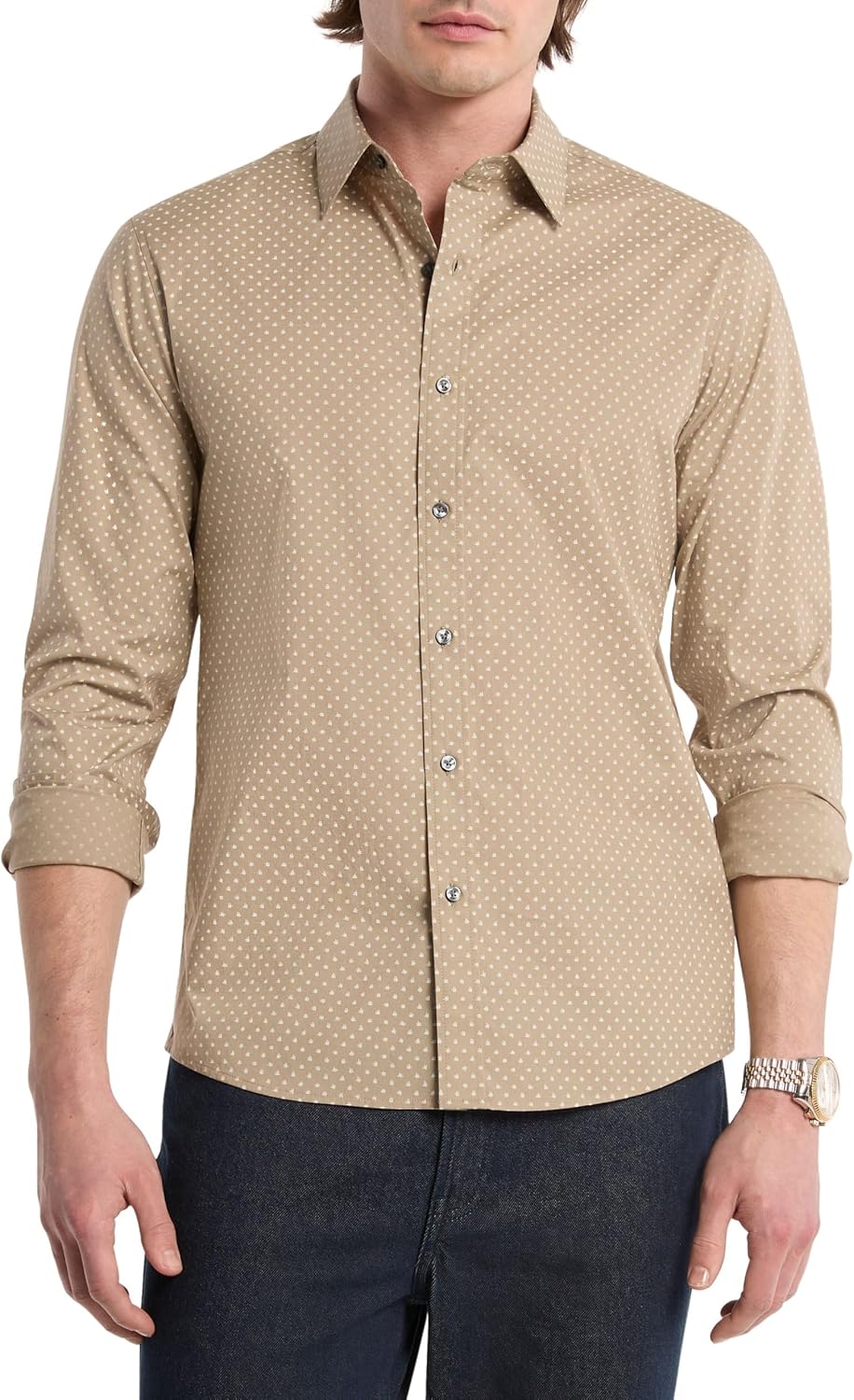 Michael Kors Men's Long Sleeve Cross-Hatch Geo Shirt