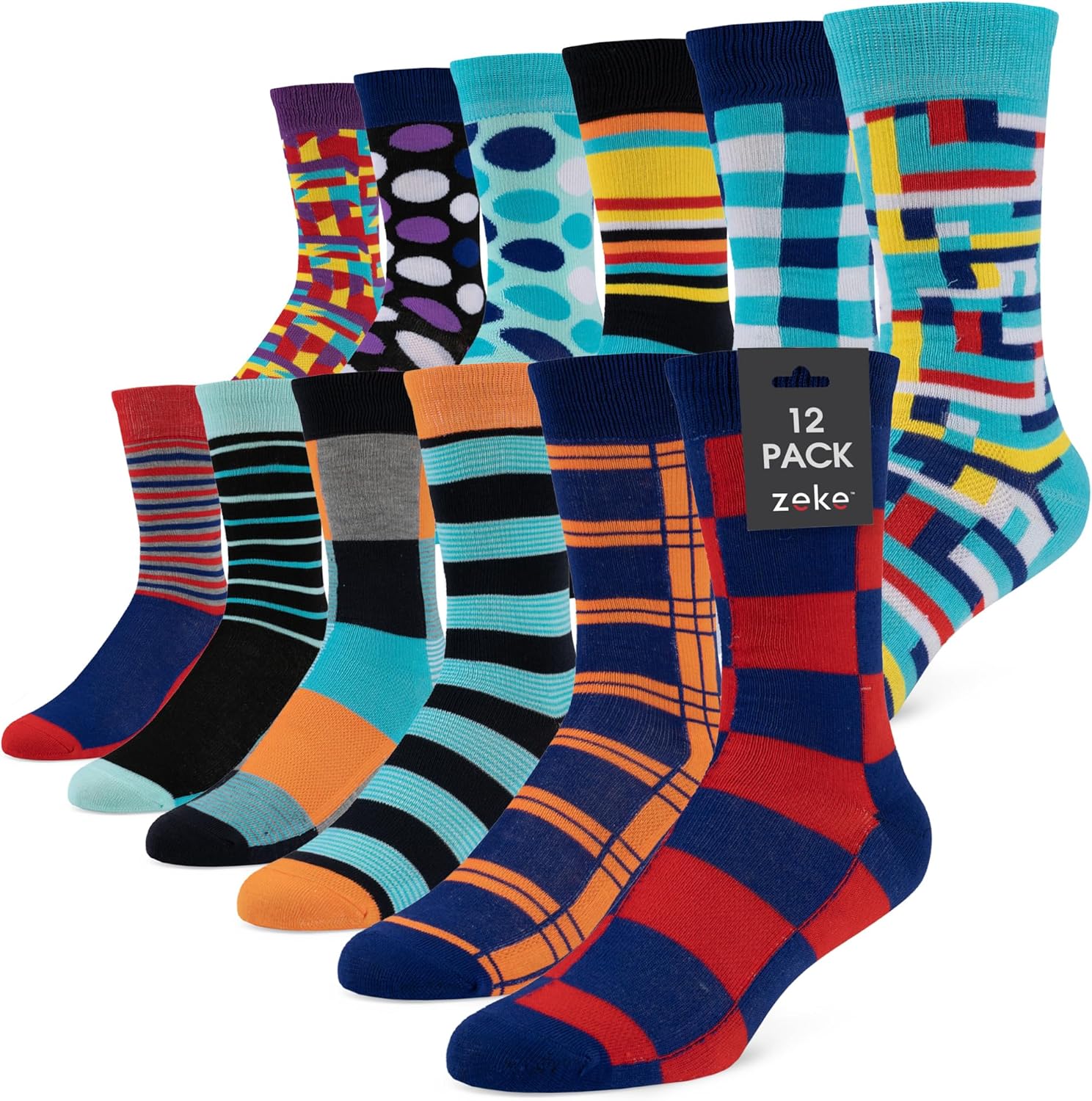 ZEKE Funny Dress Socks for Men - Funky Mens Crazy Socks - Cool Colorful Patterned Fun Socks for Men