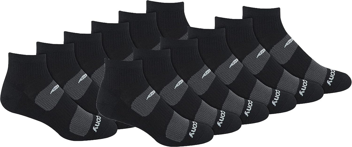 Saucony Men's Rundry Mesh Ventilating Comfort Fit Performance Quarter Socks (6, 12 Pairs)