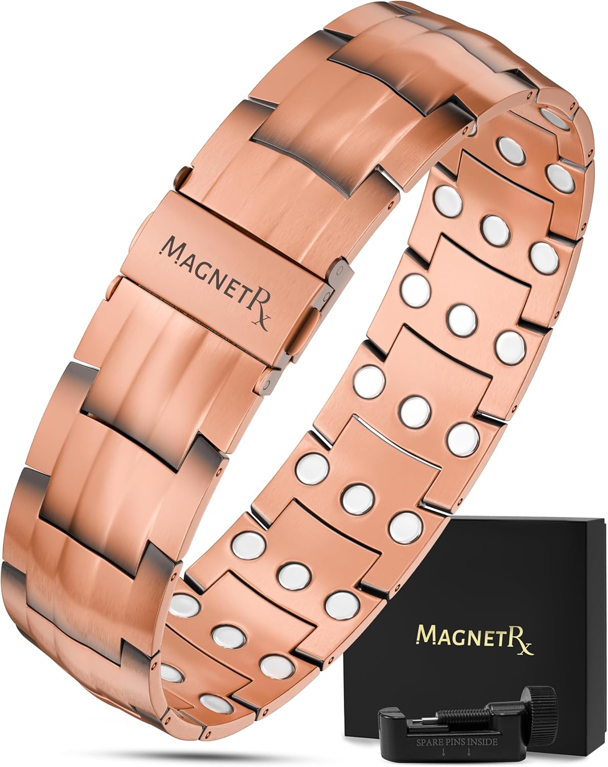 MagnetRX® Magnetic Copper Bracelet for Men — EllipseMAX 5X Strength 5,000 Gauss Magnets — Designed in USA & Patent Pending — Premium Mens Copper Bracelet with Adjustable Length