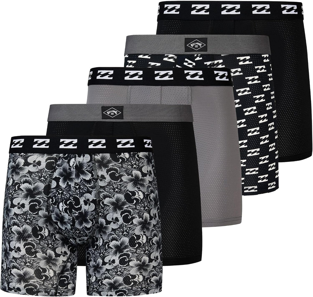 Billabong Mens Underwear, 5 Pack Nylon Breathable Performance Boxer Briefs