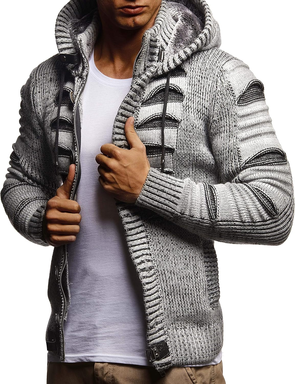 Leif Nelson Men's Stylish Knit Sweater With Buttons | Knitted Sweatshirt Pullover With Hood | Warm For Winter | LN5605