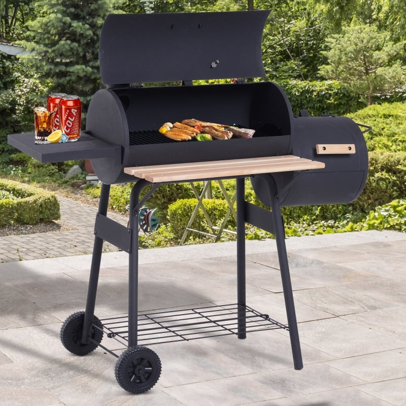 Backyard Portable Grill With Wheels and Storage Shelves - suniah