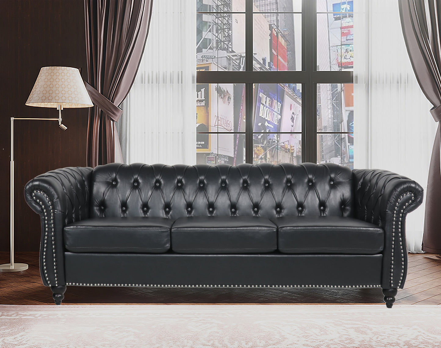 Modern Tufted Chesterfield Leather Sofa - suniah