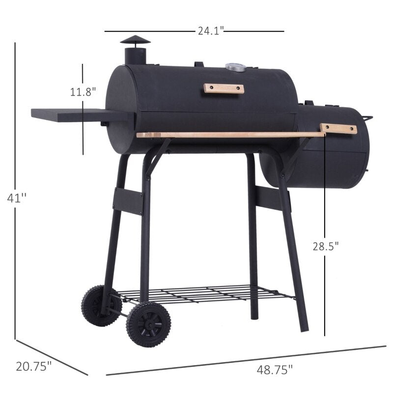 Backyard Portable Grill With Wheels and Storage Shelves - suniah