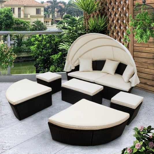 Outdoor Sofa Set with Retractable Canopy,