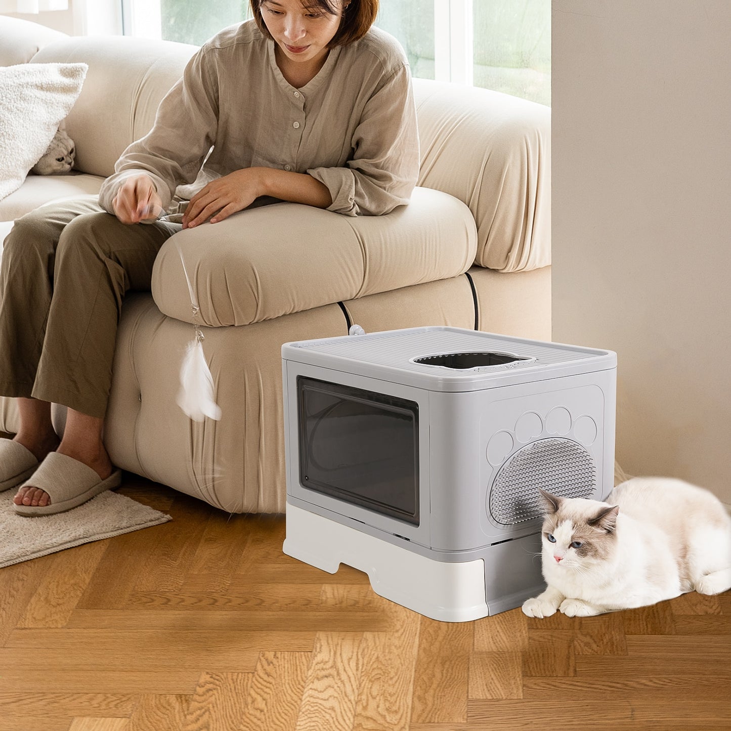 Cat Litter Box Fully Enclosed and Foldable